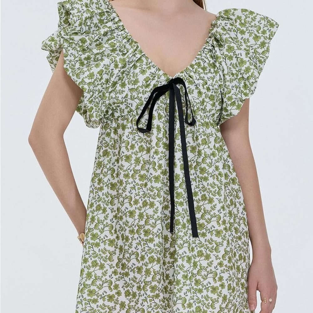 Floral puff sleeve short dress, summer boho floral mini dress